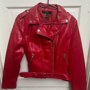 Forever 21 Bright Red Faux Leather Moto Jacket